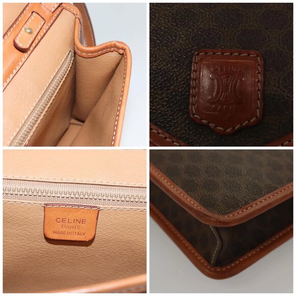 CELINE Macadam Canvas Shoulder Bag PVC Leather Brown Gold - Picture 13 of 14